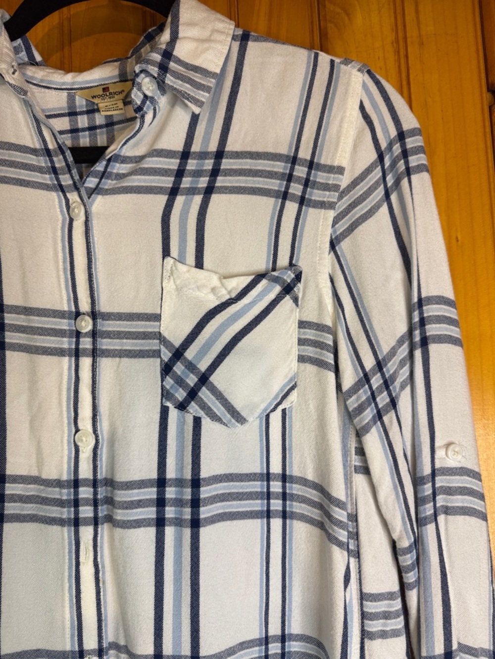 Woolrich Women's Blue and Cream Plaid Button-Down Shirt - Picture 7 of 8